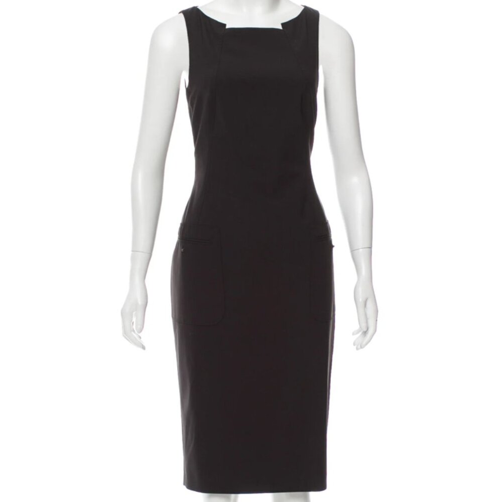 BOSS by Hugo Boss Sleeveless Wool Dress Brown Notch Collar Patch Pockets Size 6